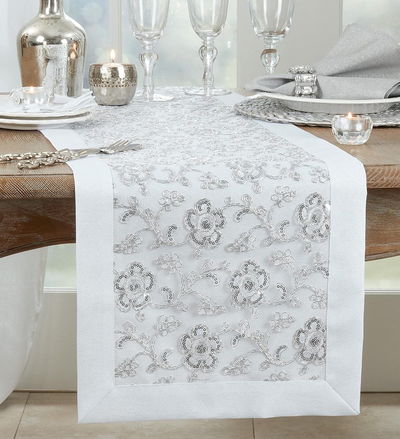 Saro Lifestyle Table Runner With Floral Embroidered Design