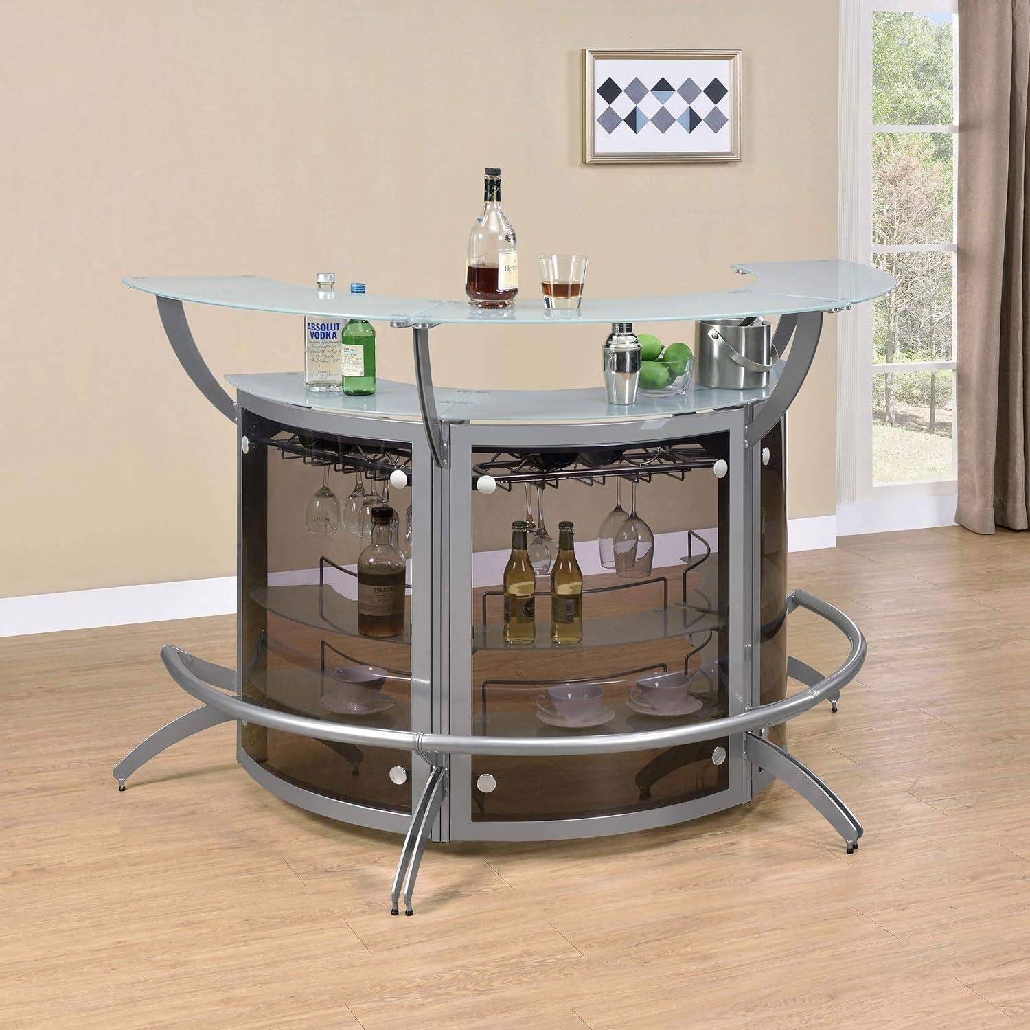 Gray Rectangular Metal and Acrylic 3-Piece Bar Unit Set