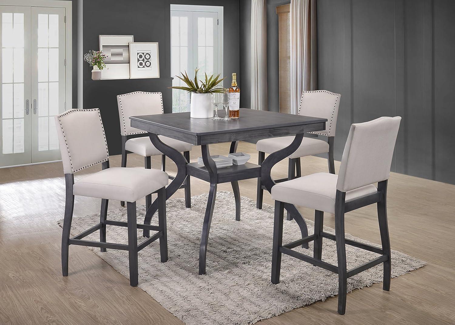 Gray Wood Counter Height Dining Table with Curved Legs