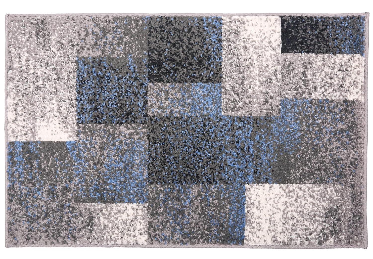 World Rug Gallery Contemporary Modern Geometric Boxes Area Rug - Blue 2' x 3'
