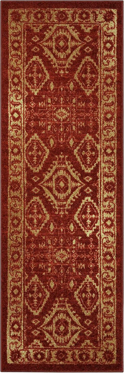 Maples Rugs - Made in USA - Georgina Traditional Washable Indoor Runner Rugs, 2' x 6', Red/Gold