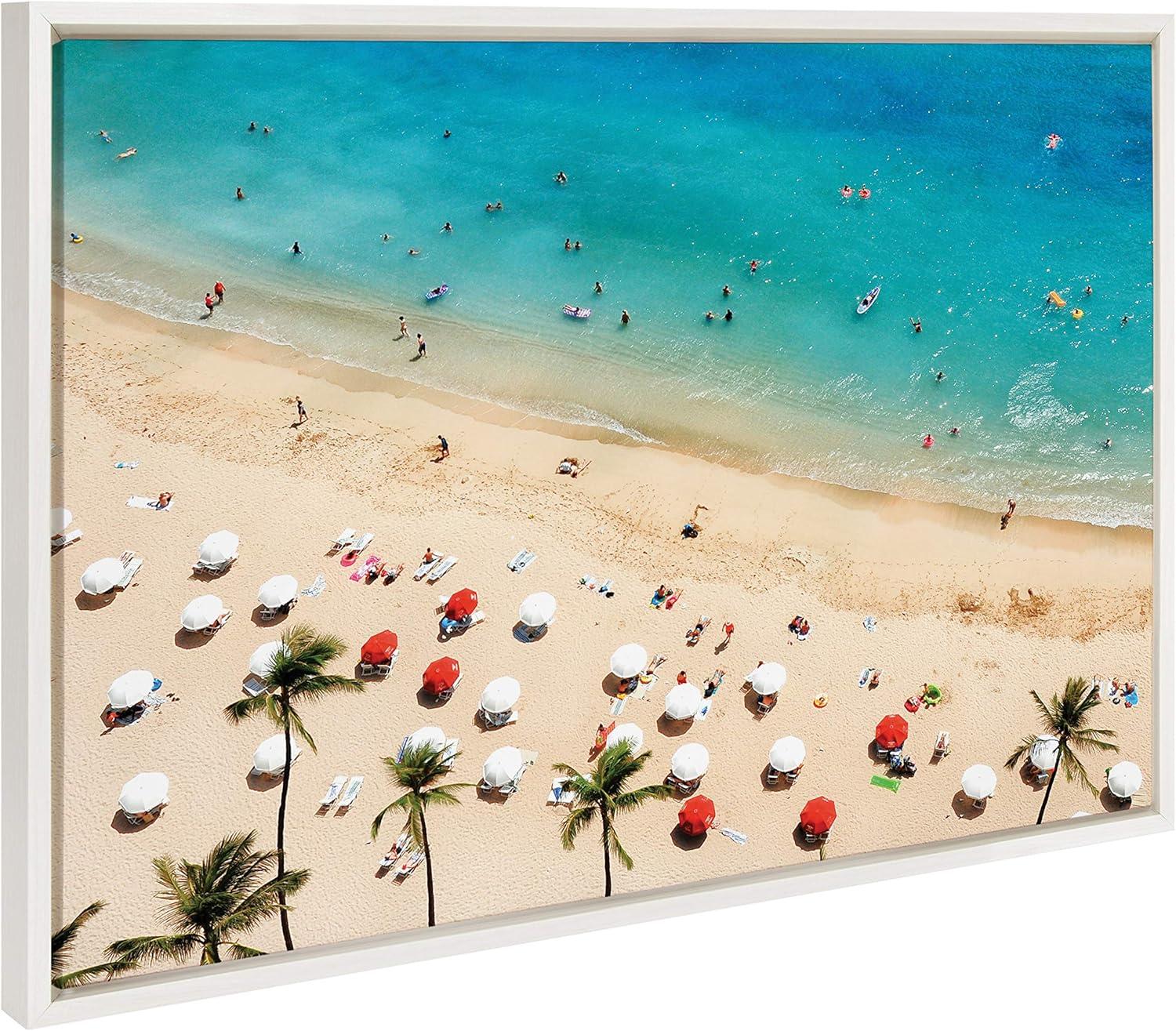 DesignOvation 23" x 33" Sylvie Tropical Beach Framed Canvas by Simon Te White : Modern Ocean Wall Art, Aerial View Print