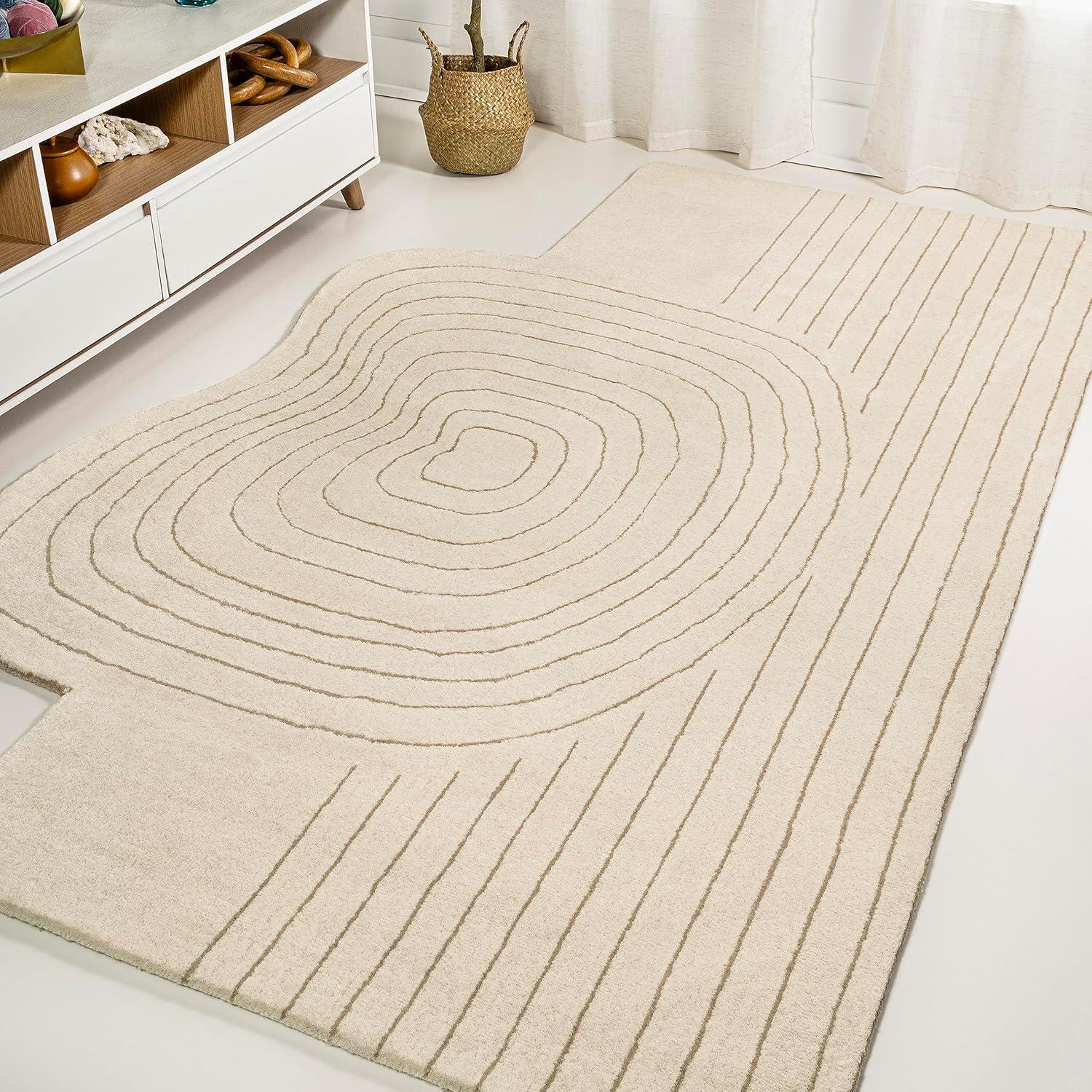 JONATHAN Y Retro Bohemian Abstract Striped Handwoven Wool Ivory/Beige 6 ft. x 9 ft. Area Rug