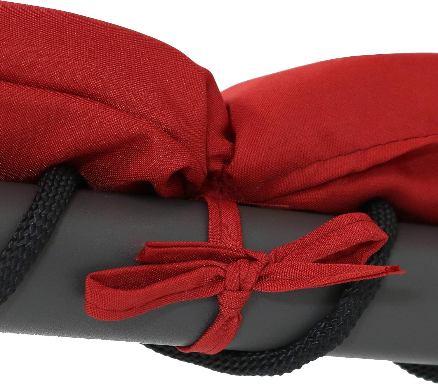 Sunnydaze Outdoor Hanging Chaise Floating Lounge Chair with Canopy Umbrella and Arc Stand, Burnt Orange