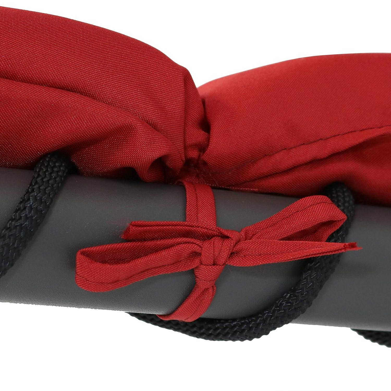 Sunnydaze Outdoor Hanging Chaise Floating Lounge Chair with Canopy Umbrella and Arc Stand, Burnt Orange