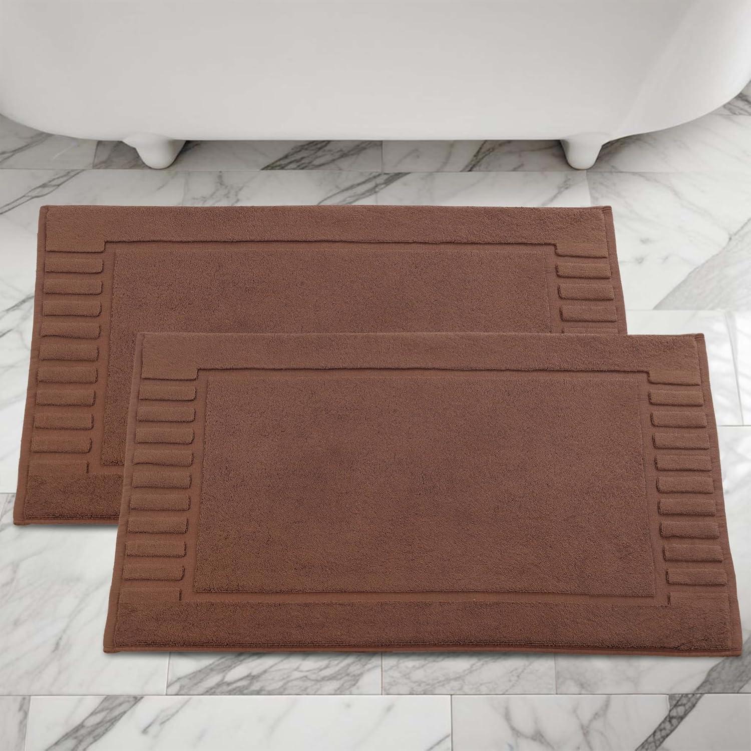 Superior Leo Cotton Geometric Border Bath Mat, 22" x 35", Set of 2, Brown