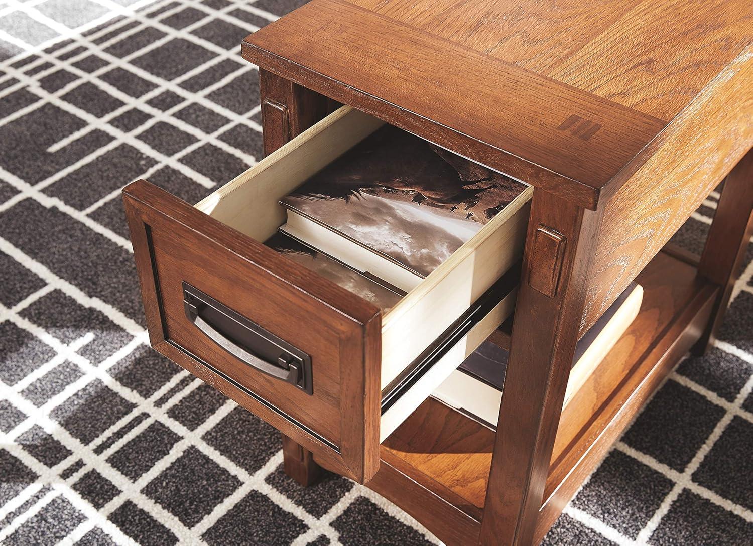 Mission Style 1-Drawer End Table Nightstand in Brown Wood Finish