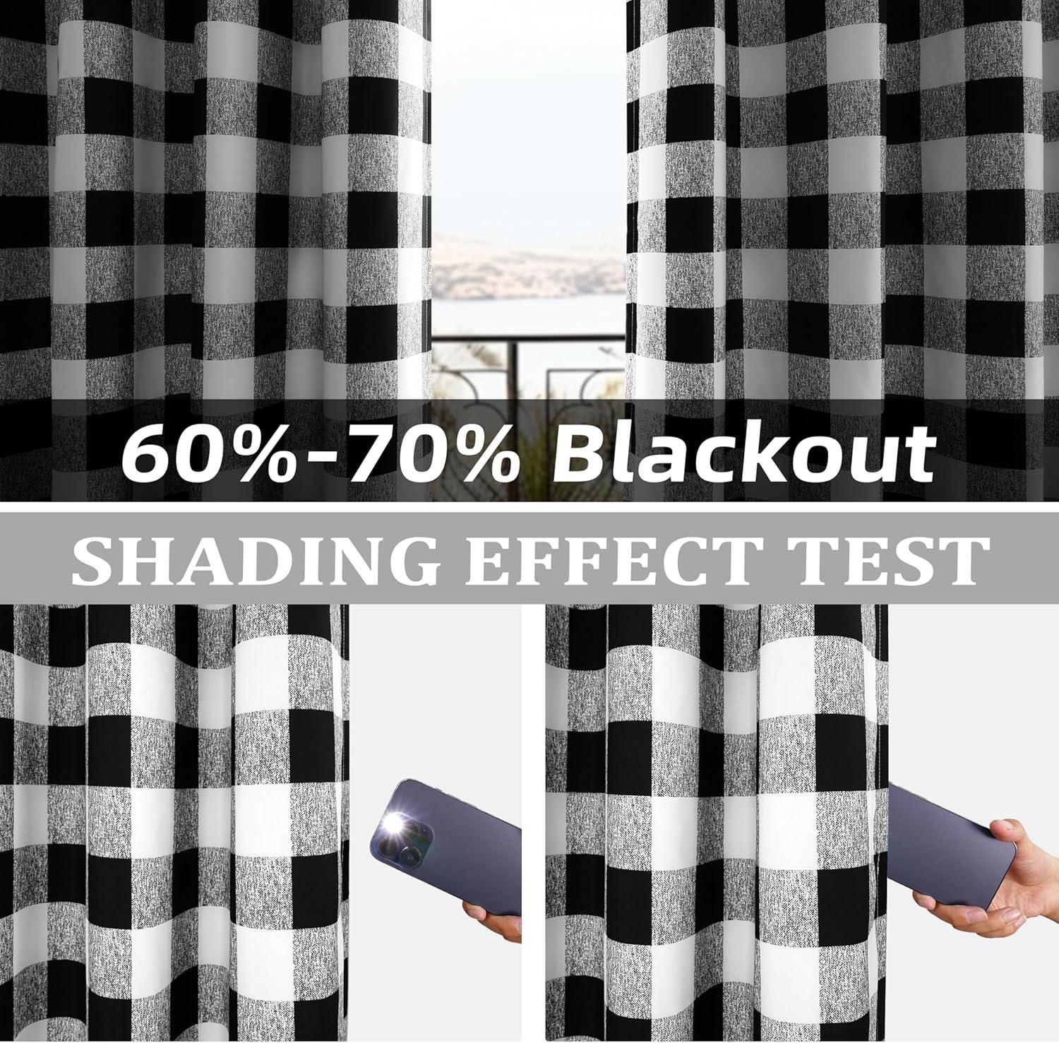 Buffalo Plaid Check Curtains Blackout Room Darkening Thermal Insulated Black and White Buffalo Checkered Window Drapes for Farmhouse Bedroom Living Room Grommet Curtain 2 Panels 84 Inch Long