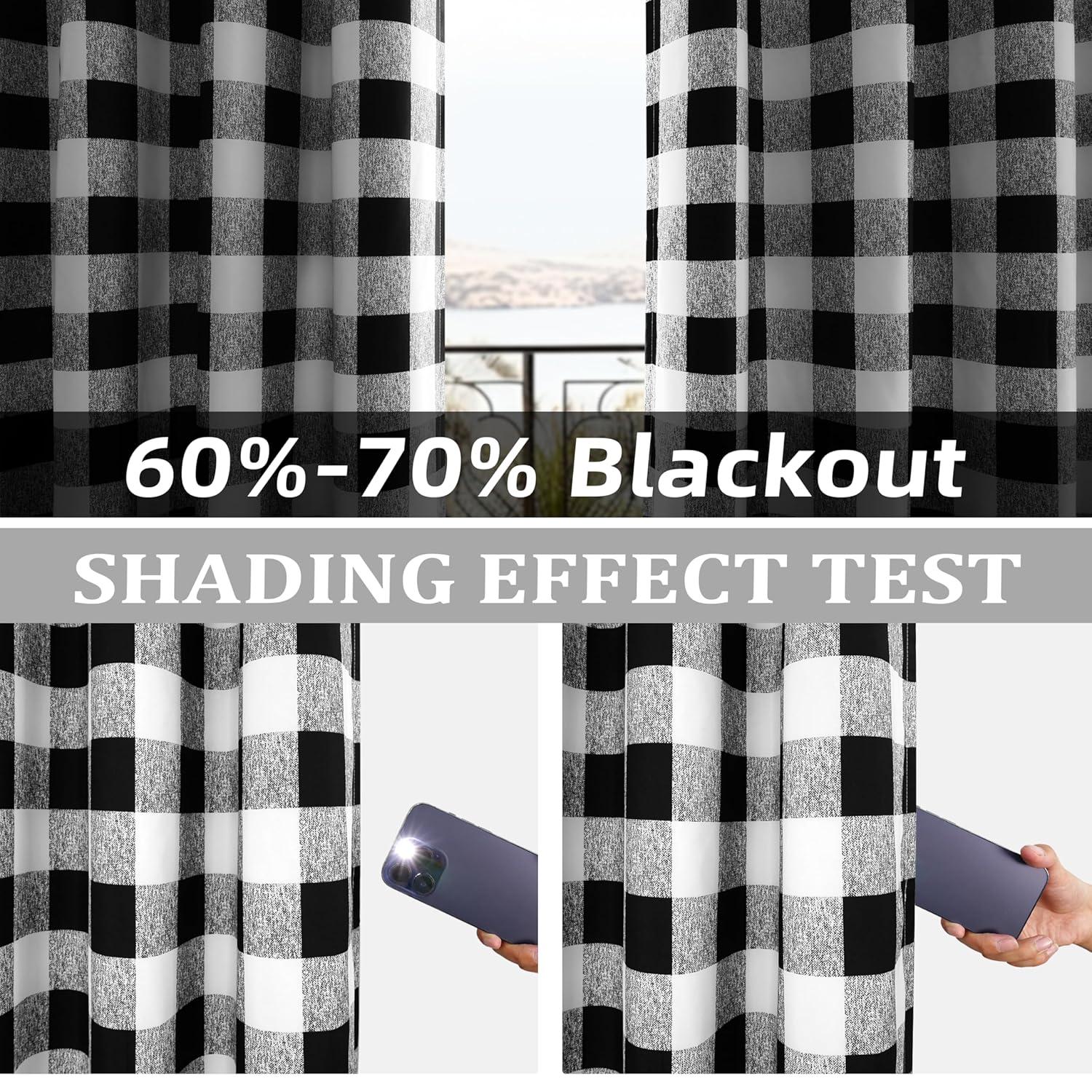 Buffalo Plaid Check Curtains Blackout Room Darkening Thermal Insulated Black and White Buffalo Checkered Window Drapes for Farmhouse Bedroom Living Room Grommet Curtain 2 Panels 84 Inch Long