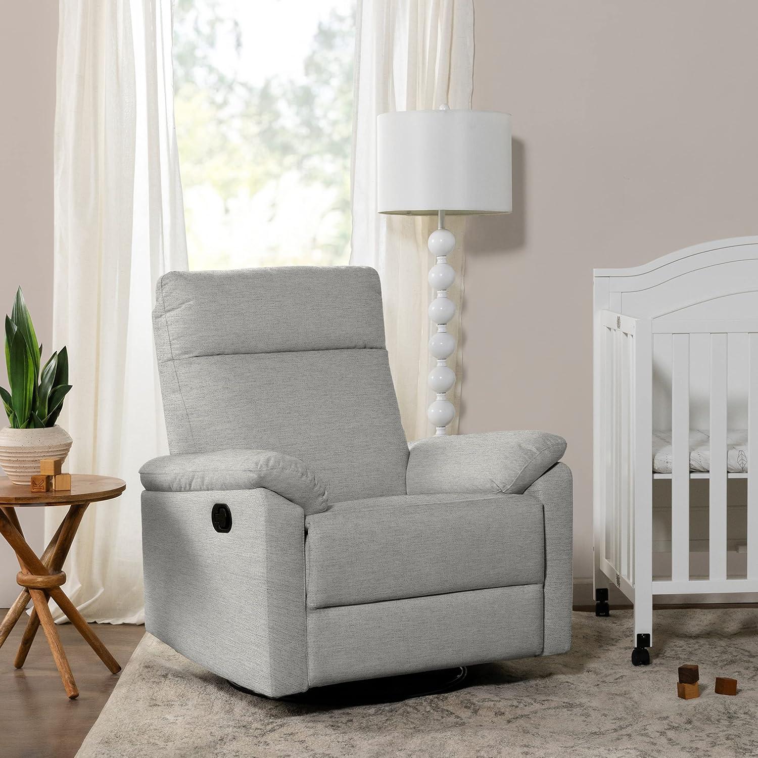 Frost Grey Swivel Recliner with Wood Base