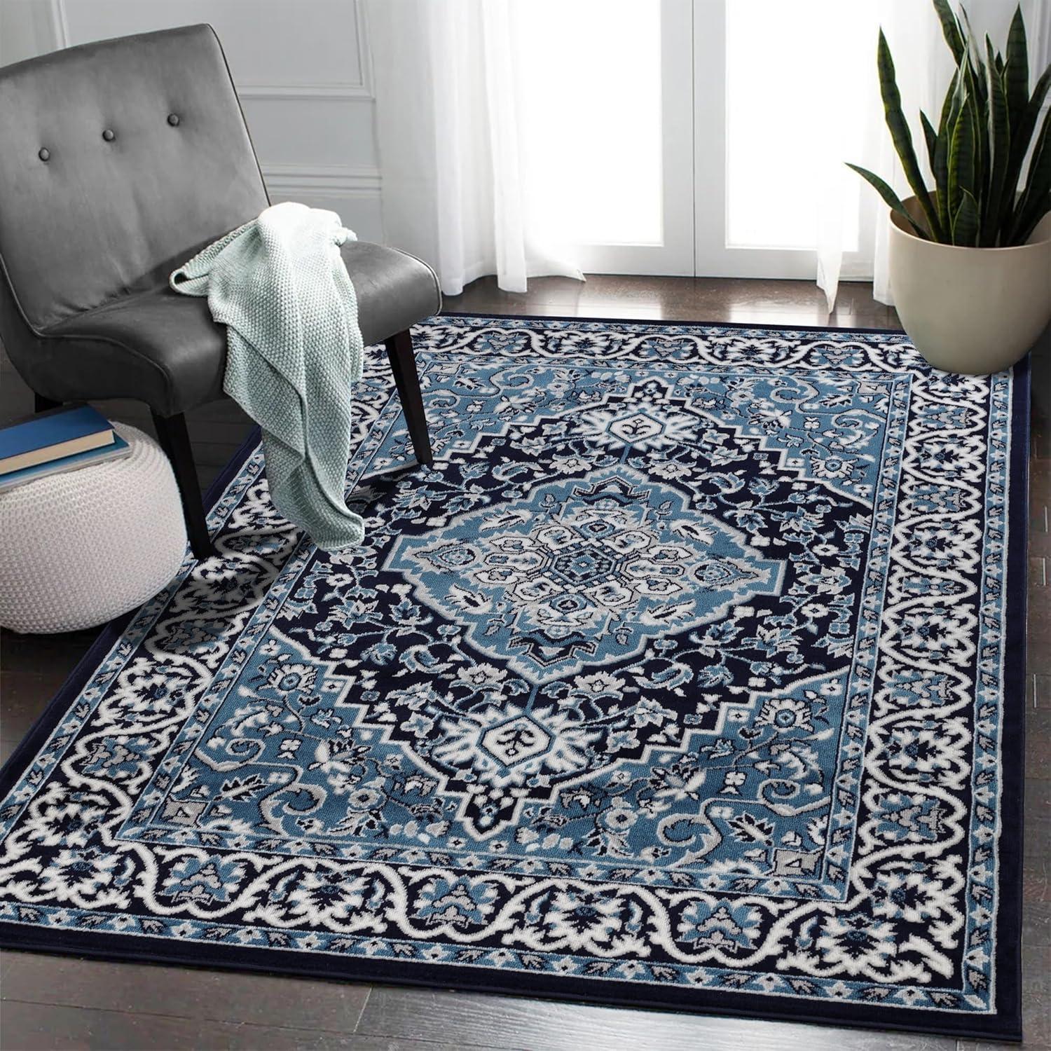 Superior Glendale Oriental Medallion Indoor Area Rug, 5'x5' Square, Gray