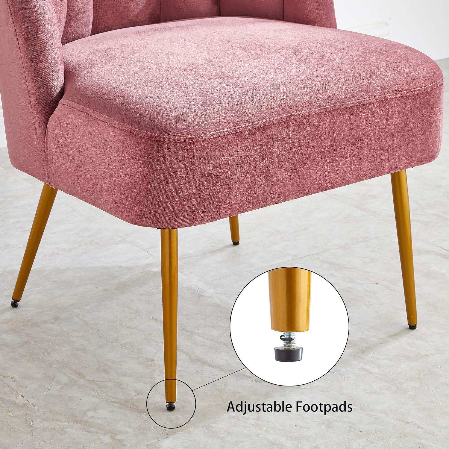 Rose Velvet Shell Back Accent Chair with Golden Metal Legs