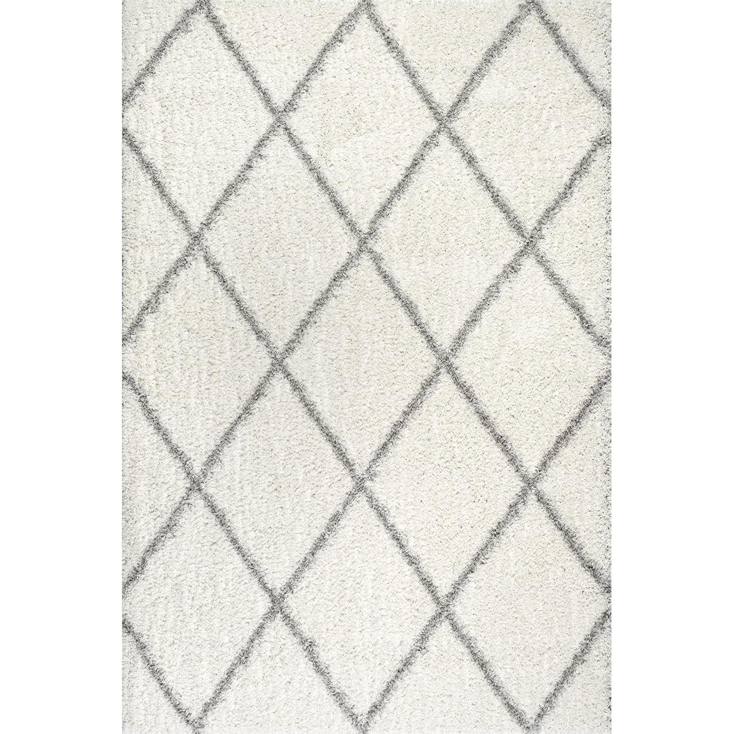 Nuloom Tess Trellis 5 Square Shag Indoor Area Rug for Living Room Bedroom Dining Room Nursery, White/Grey
