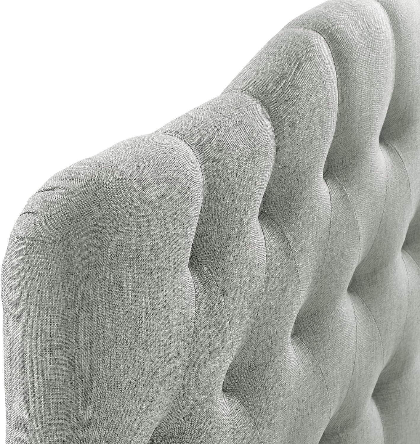 Gray Tufted Upholstered Queen Headboard with Buttons