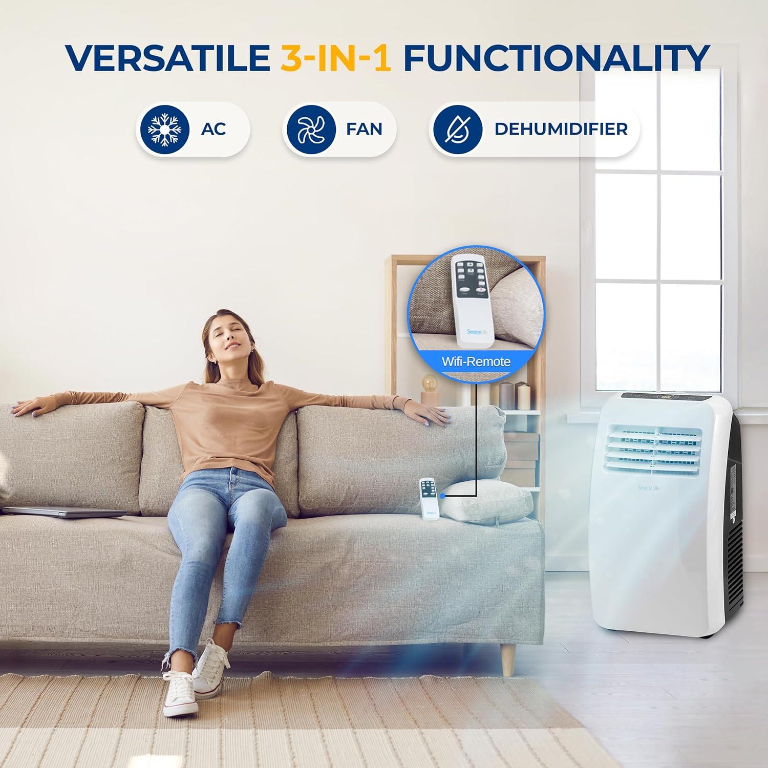 SereneLife Portable Air Conditioner + Dehumidifier with Window Kit, Remote