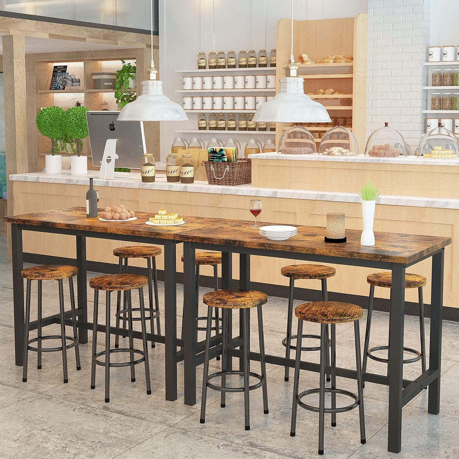 AWQM Bar Table and Chairs Set, Industrial Counter Height Pub Table with 4 Chairs, Wood Bar Table Kitchen Table Set, Rustic Brown