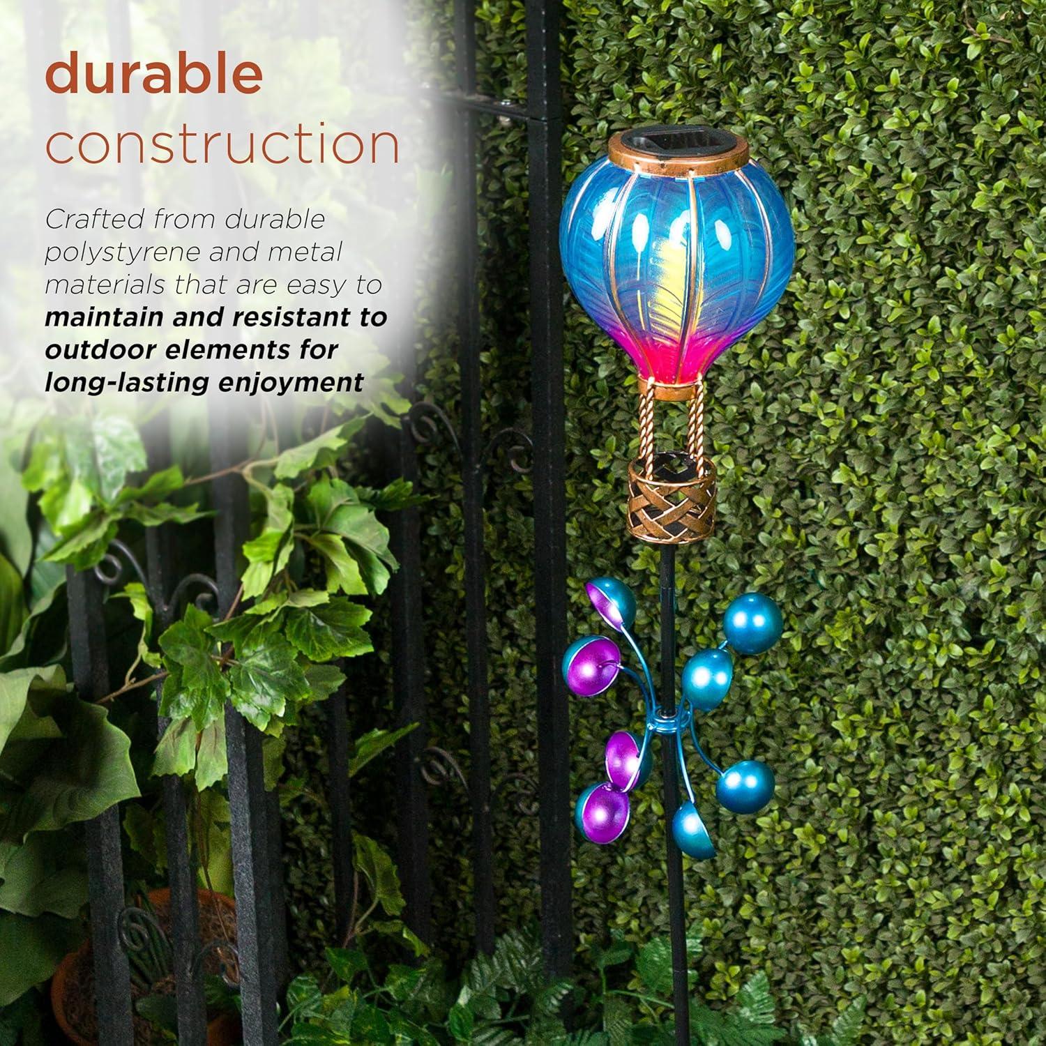 Alpine Corporation LED Solar Purple/Blue Hot Air Balloon Spinning Garden Stake Novelty Sculpture Light Off-White