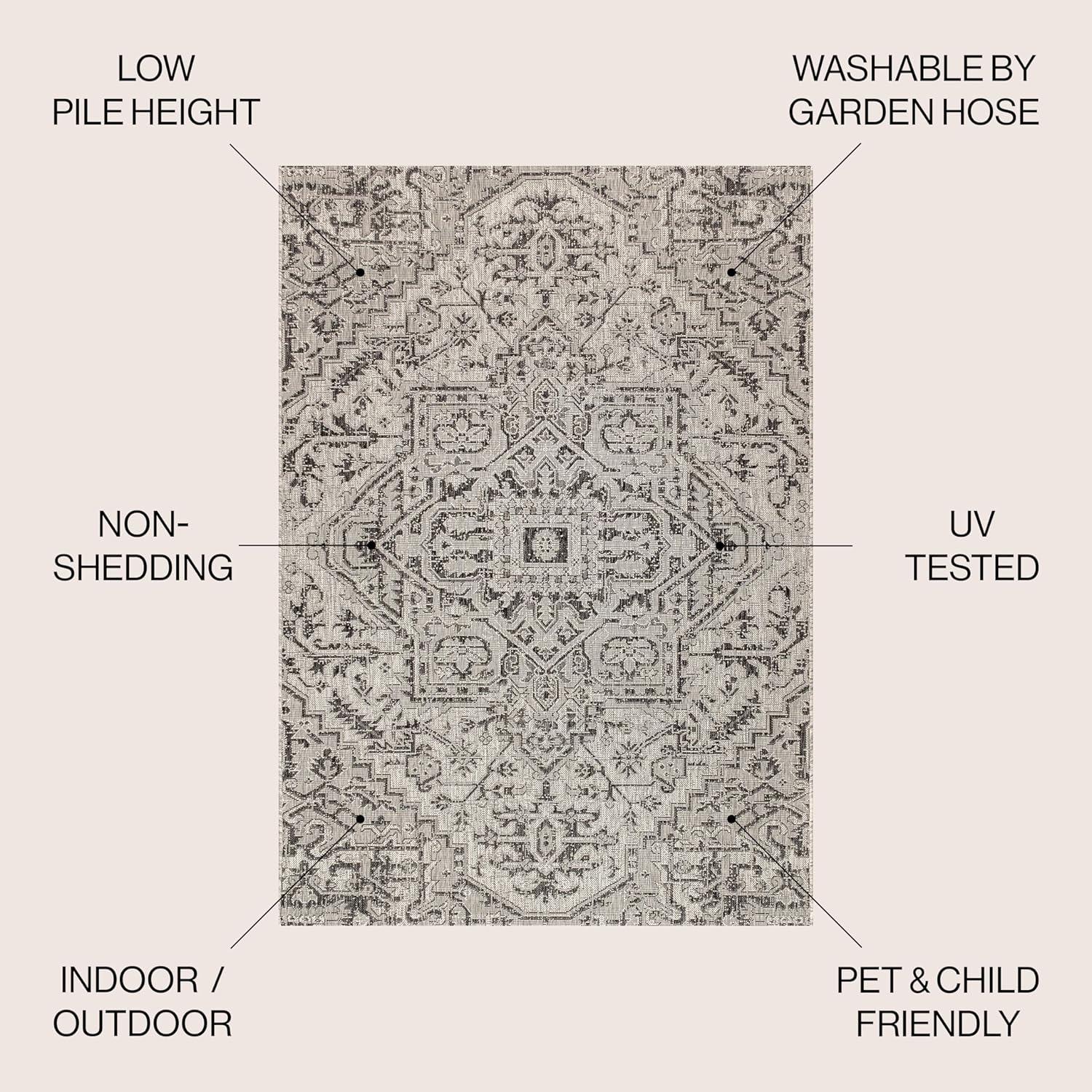 3'x5' Estrella Bohemian Medallion Textured Weave Indoor/Outdoor Area Rug, Black/Gray - JONATHAN Y