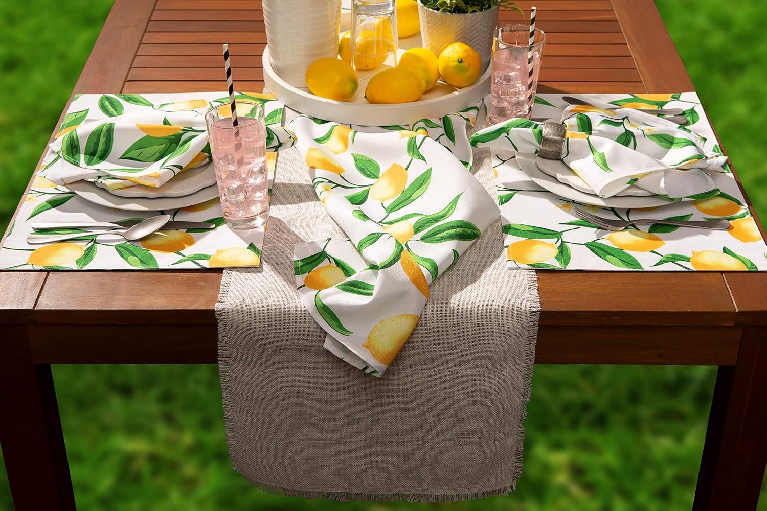 Design Imports Lemon Bliss Print Outdoor Table Runner 14X108 Inches
