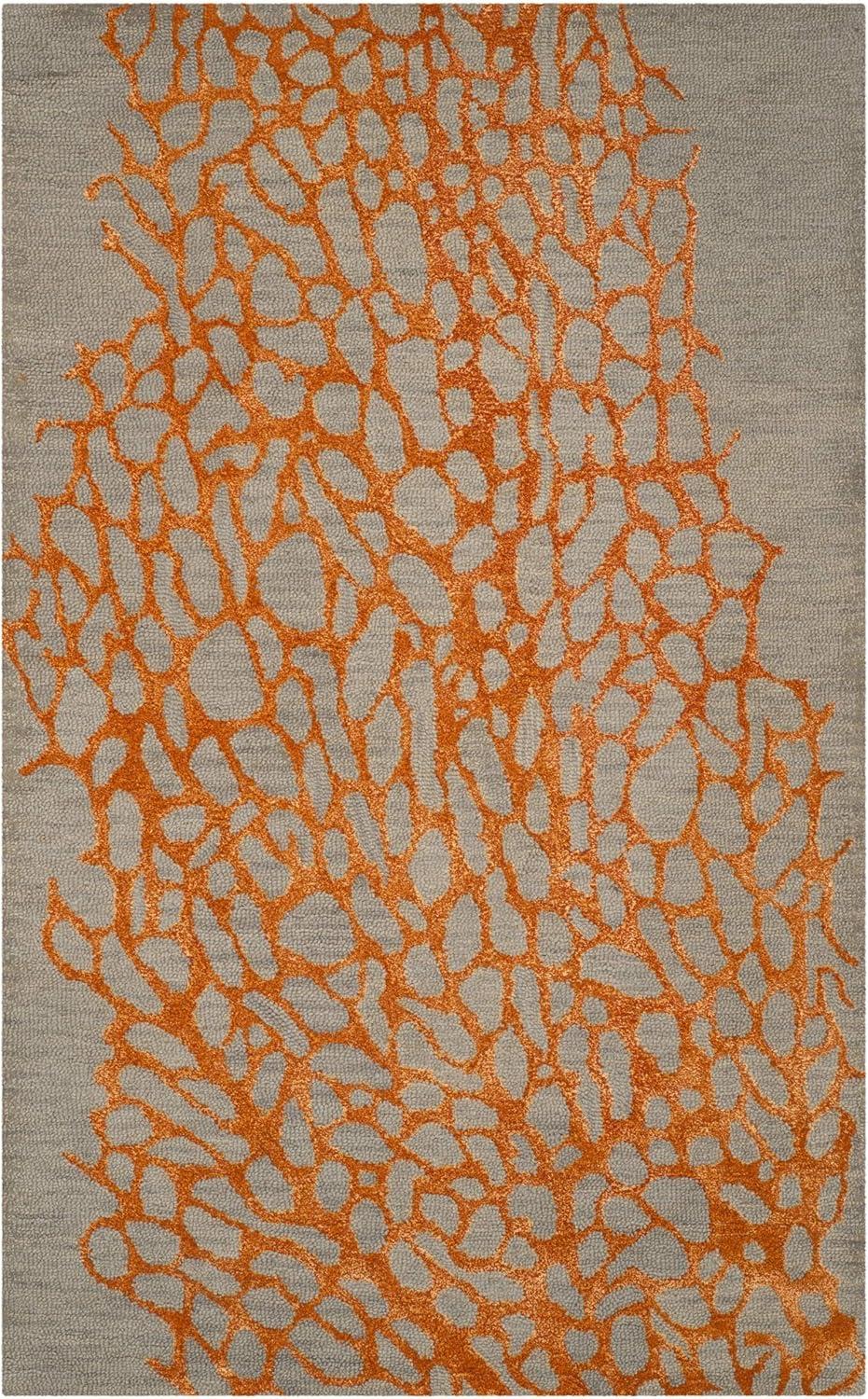 Handmade Premium Wool & Viscose 5' x 8' Gray and Orange Area Rug