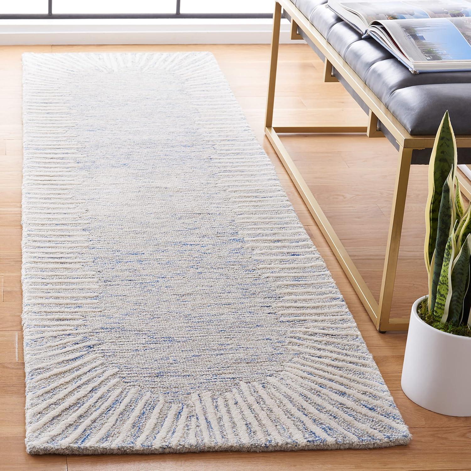 Safavieh  Handmade Abstract Deema Modern Wool Rug 2'3" x 10' Runner - Natural/Ivory