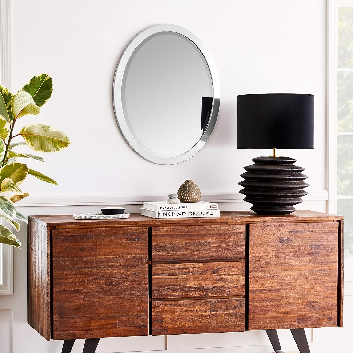 Head West Brushed Nickel Stainless Steel Oval Framed Beveled Accent Wall Vanity Mirror - 23 x 29