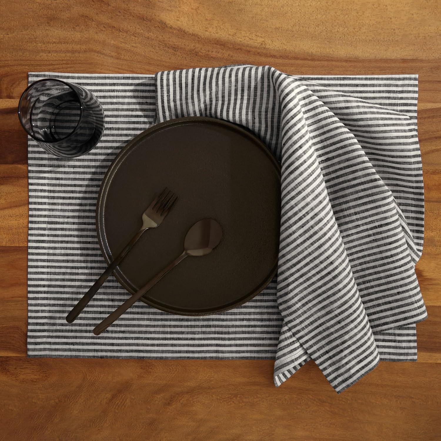 Solino Home Narrow Stripe - 100% Pure Linen Dinner Napkins (Set of 4)