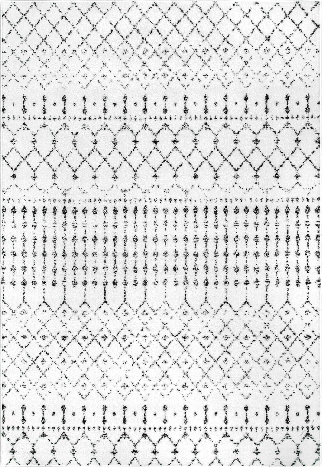 nuLOOM 6' 7" x 9' Moroccan Blythe Area Rug, White and Black, Faded Bohemian Design, Stain Resistant, For Bedroom, Dining Room, Living Room, Hallway, Office, Kitchen, Entryway