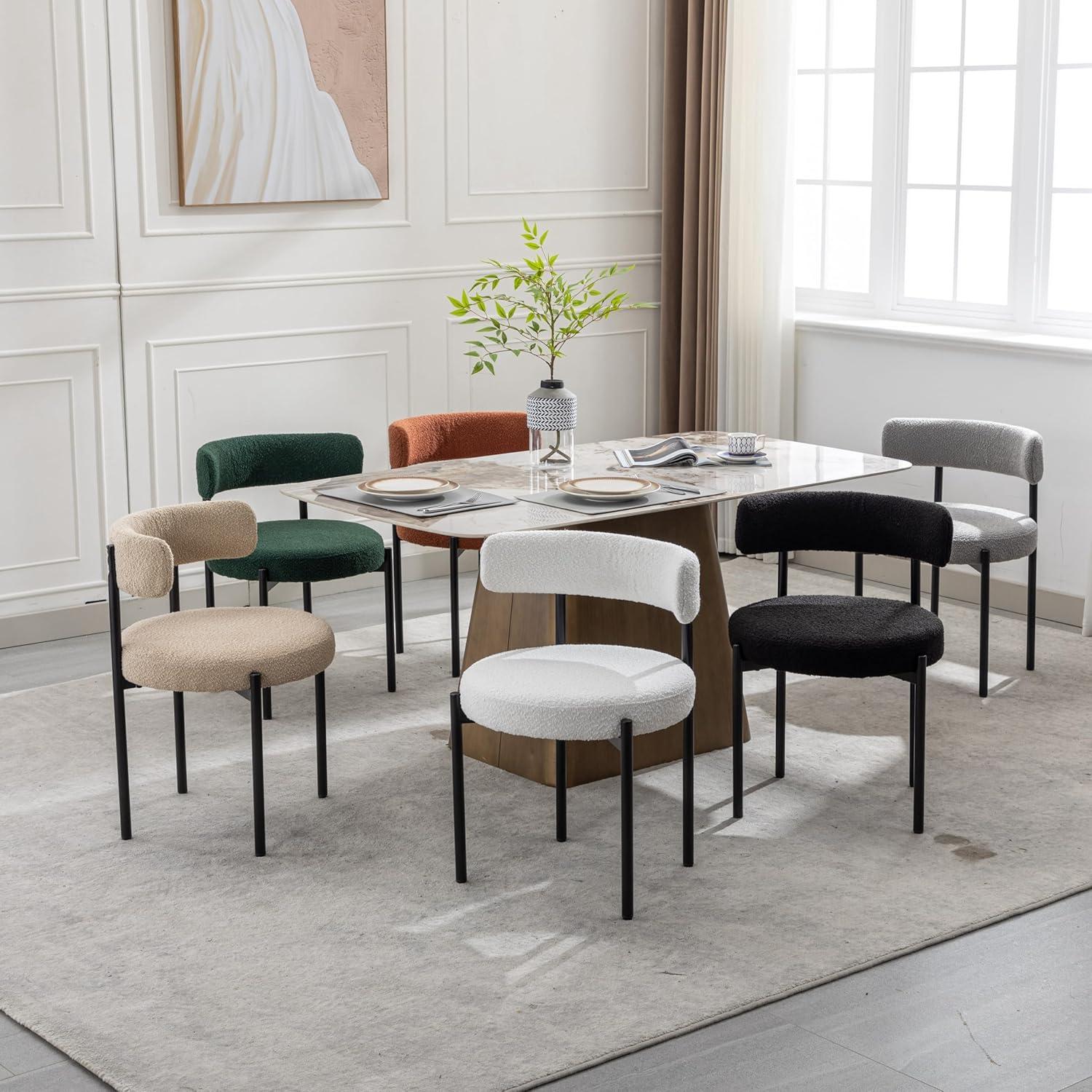 CONCETTA Dining Chairs Set of 4, Kitchen Chairs with Curved Backrest & Metal Legs, Mid Century Modern Round Dining Room Chairs for Vanity, Living Room,Beige