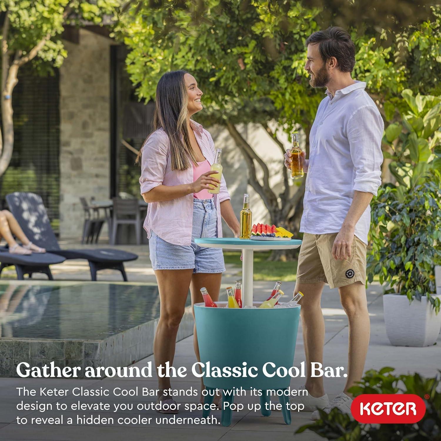 Keter Keter 32 Qt. Cool Bar Cooler Outdoor Weather Resistant Patio Furniture 2 in 1 Pop Up Cocktail Side Table and Beverage Cooler Combo