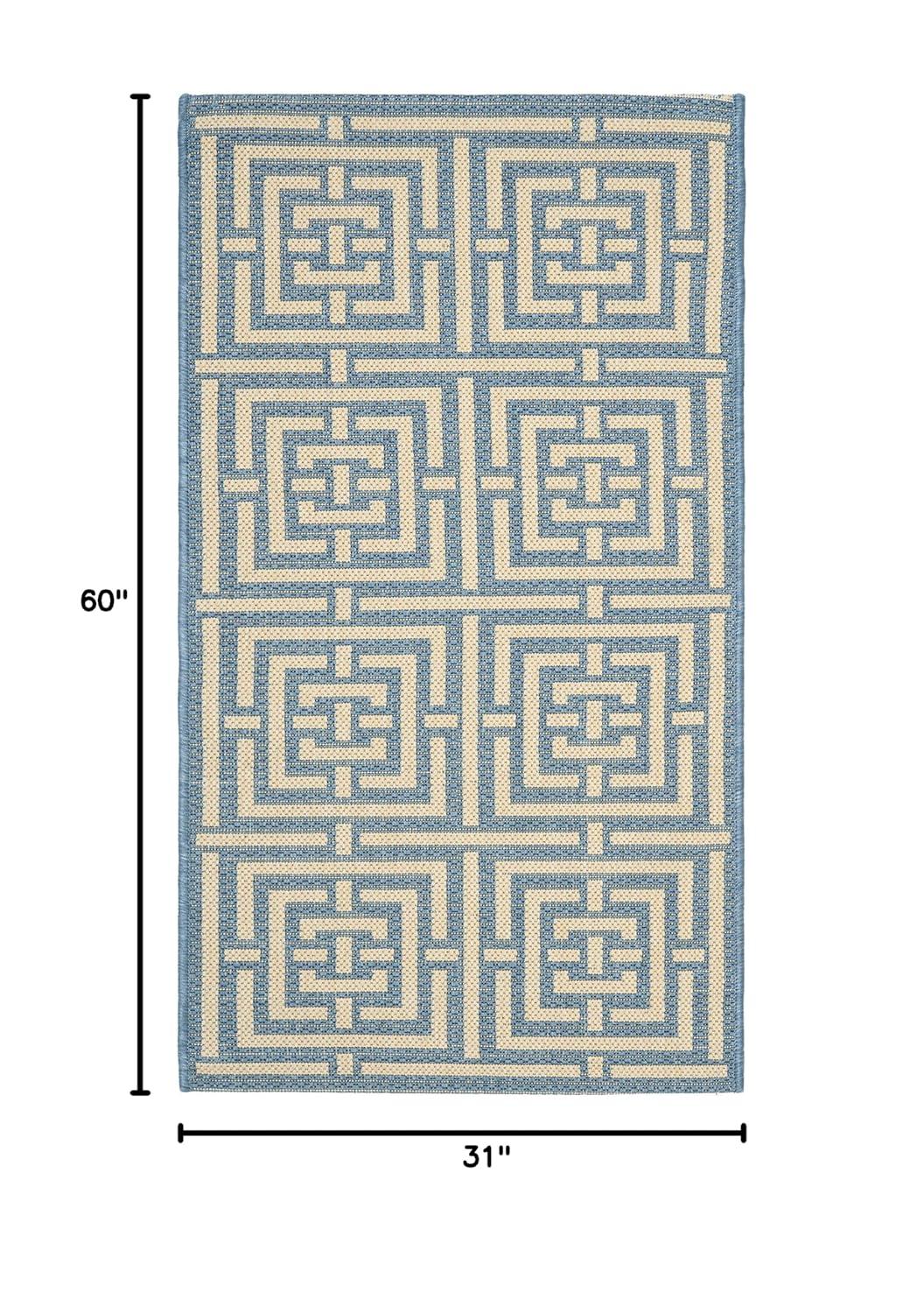SAFAVIEH Courtyard Ariana Geometric Indoor/Outdoor Area Rug, 2'7" x 5', Blue/Bone