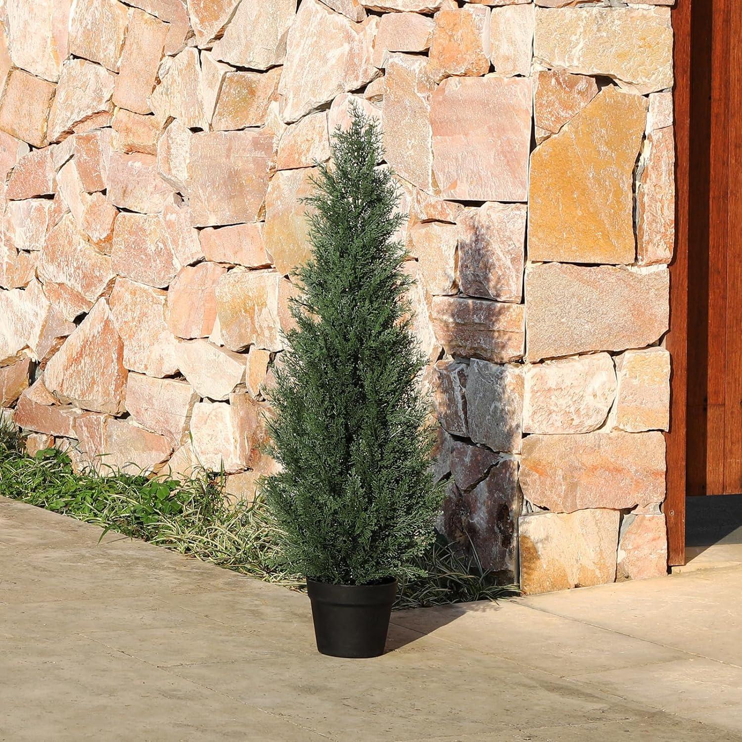 3FT Artificial Cedar Topiary Trees for Outdoors Potted Fake Cypress Tree Faux Evergreen Plants for Home Porch Decor