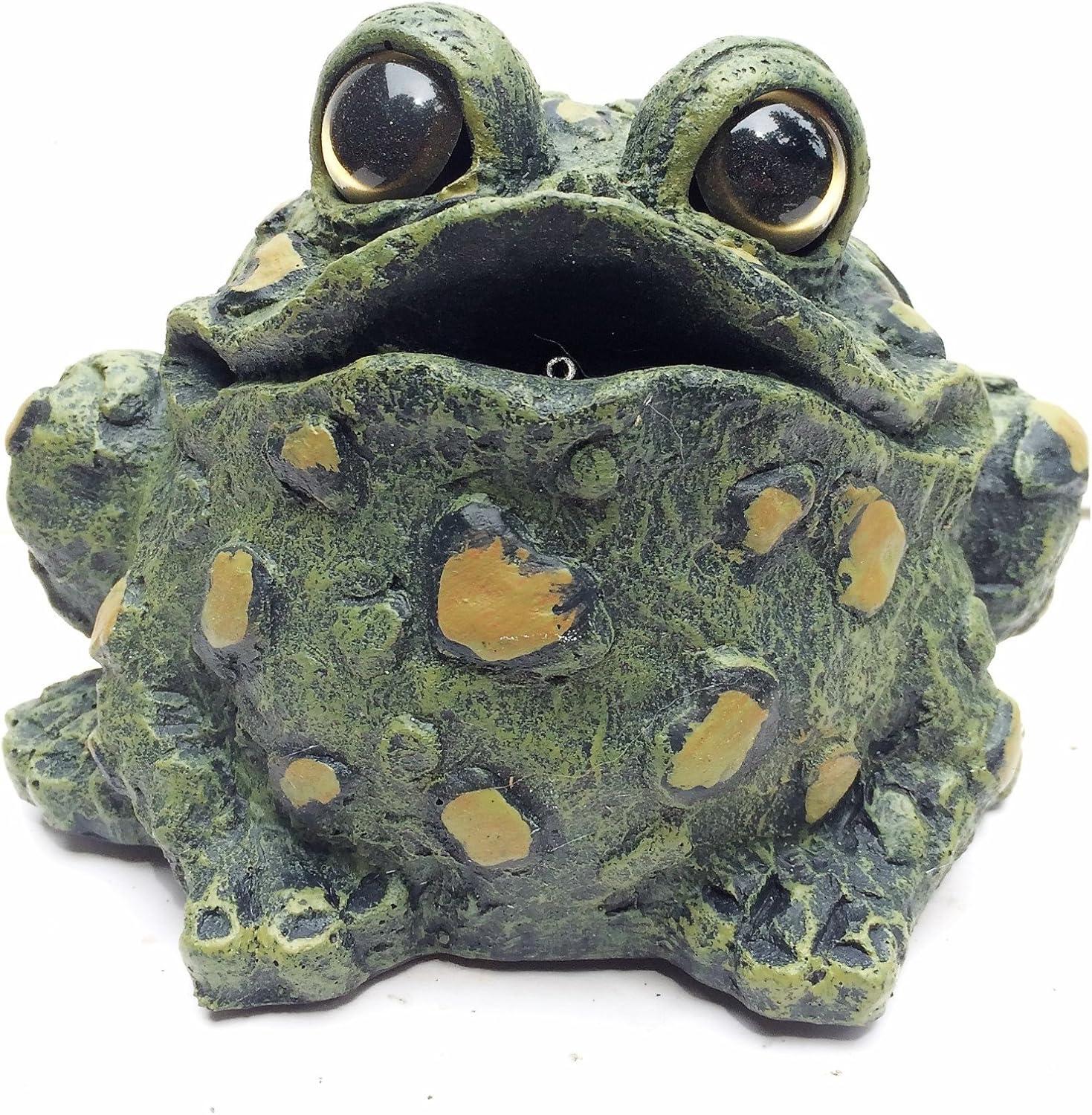 Green and Yellow Resin Croaking Toad Garden Statue