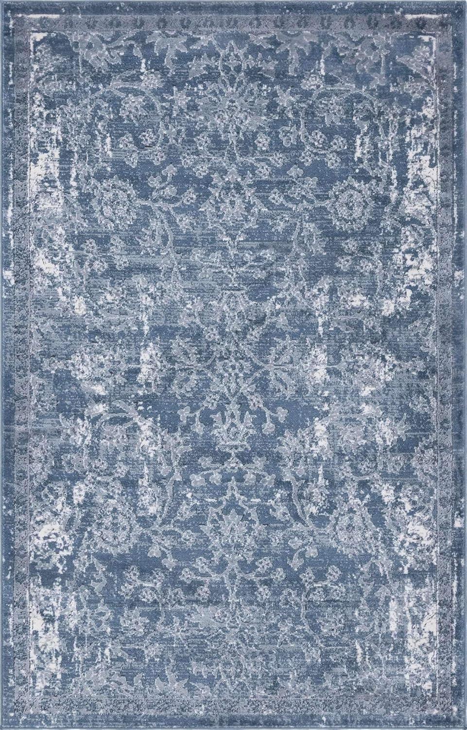 Unique Loom Albany Portland Rug Blue/Gray 5' 3" x 8' Rectangle Floral Farmhouse Perfect For Living Room Bed Room Dining Room Office