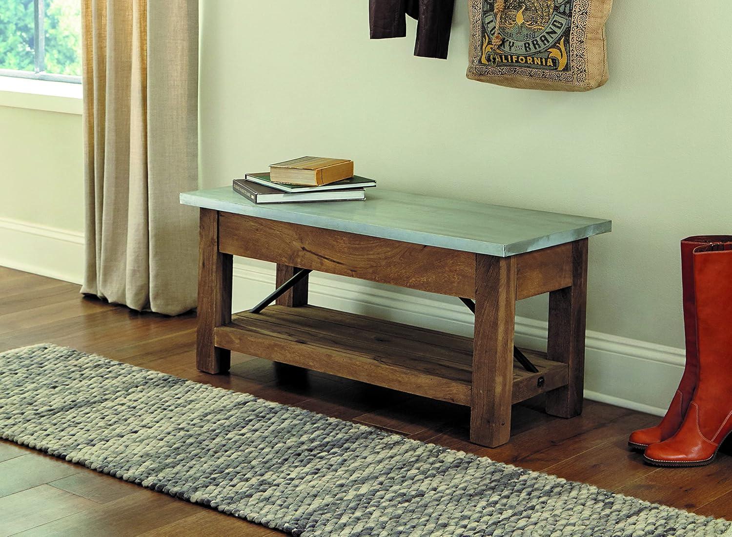 Alaterre Furniture Millwork Bench with Shelf Wood and Zinc Silver/Light Amber: Mid-Century Modern, 300 lbs Capacity