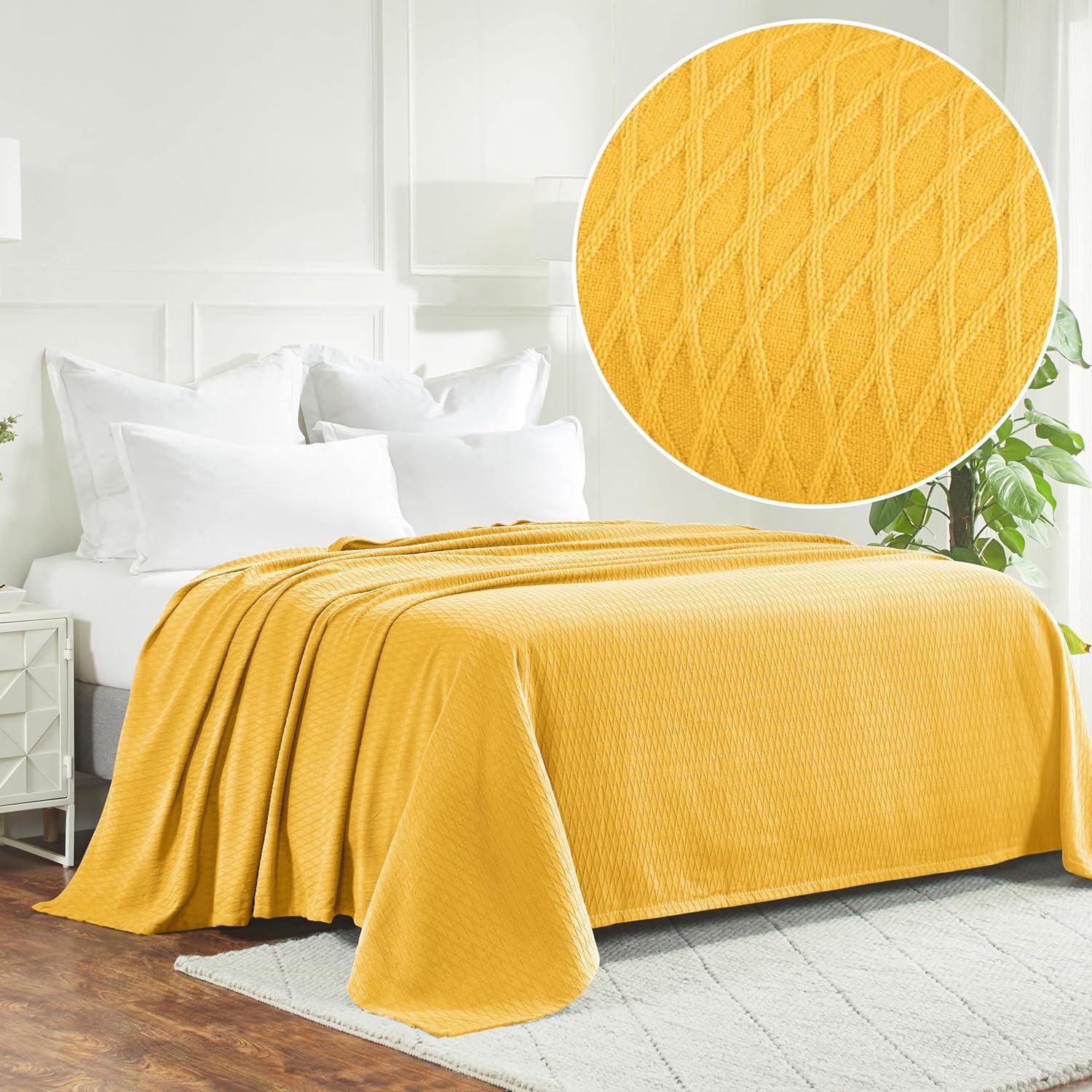 Superior Diamond All-Season Cotton Blanket, Throw, Yellow