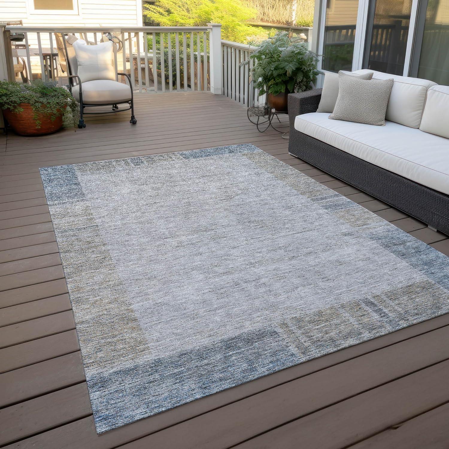 Gray and Blue Synthetic Flat Woven 8' x 10' Area Rug