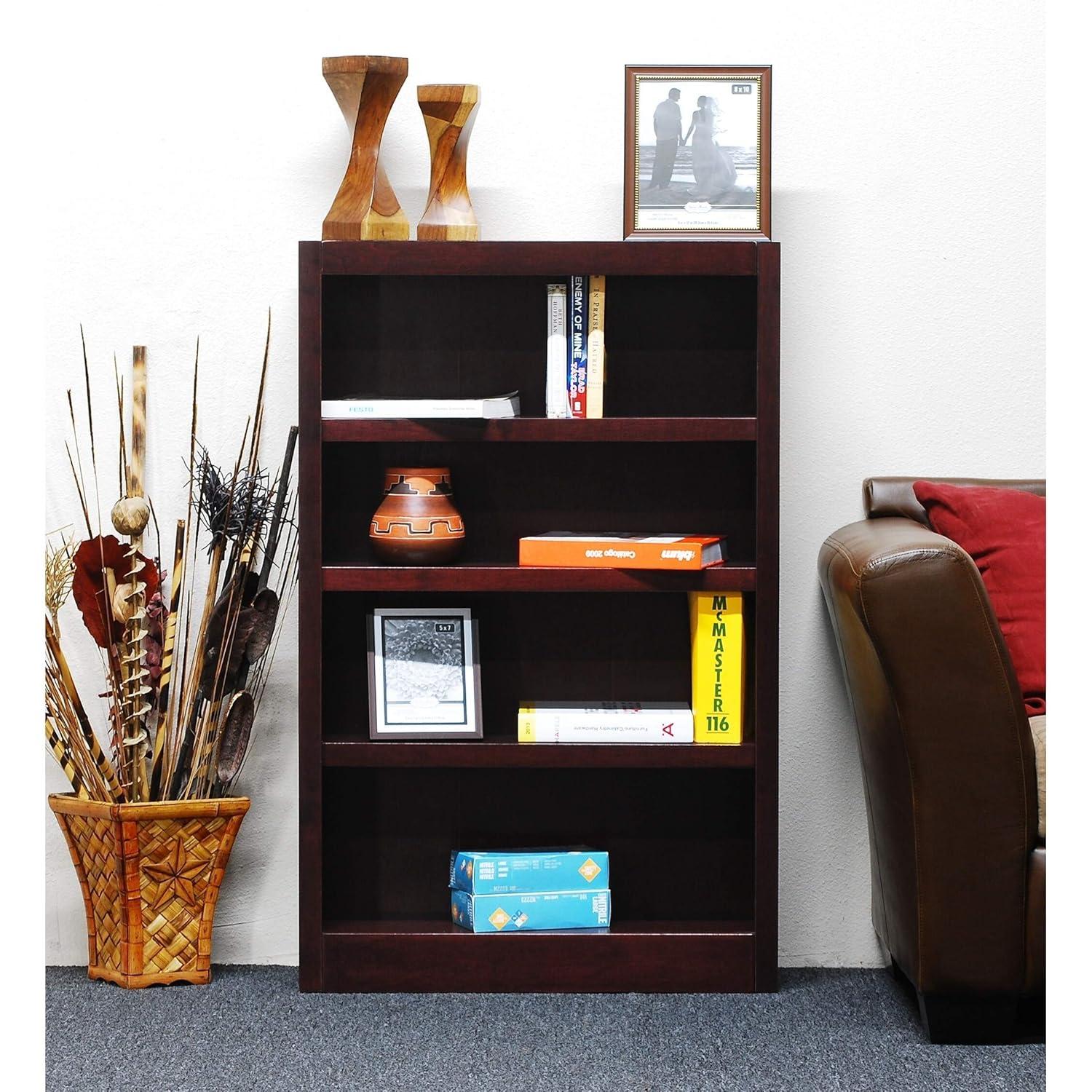 Traditional 48" Tall 4-Shelf Wood Bookcase in Cherry
