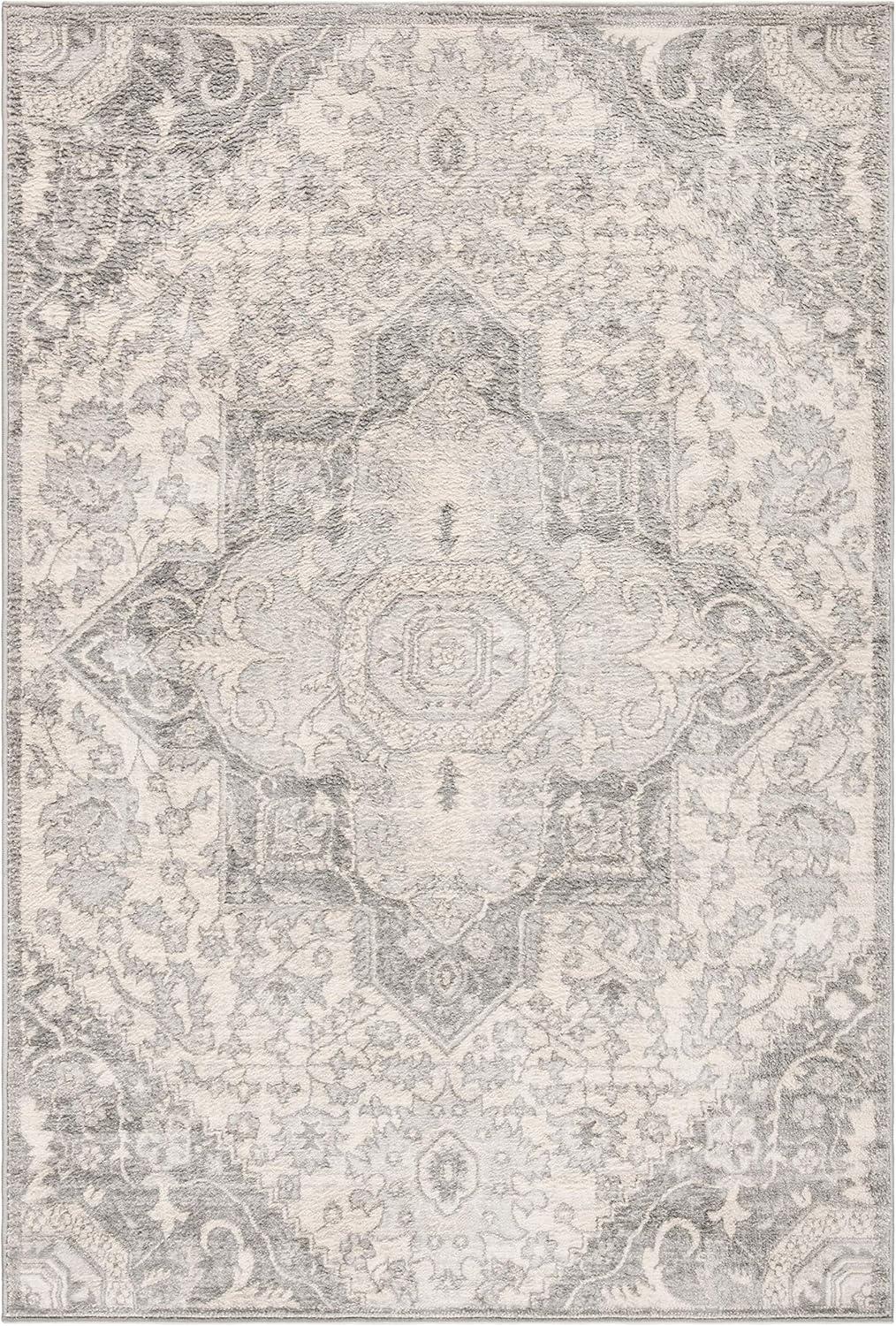 SAFAVIEH Brentwood Collection 3' x 5' Grey / Cream BNT816B Oriental Medallion Non-Shedding Living Room Bedroom Accent Rug