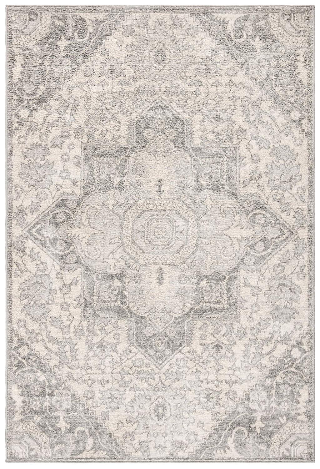 Brentwood 3' x 5' Grey and Cream Synthetic Non-Slip Area Rug