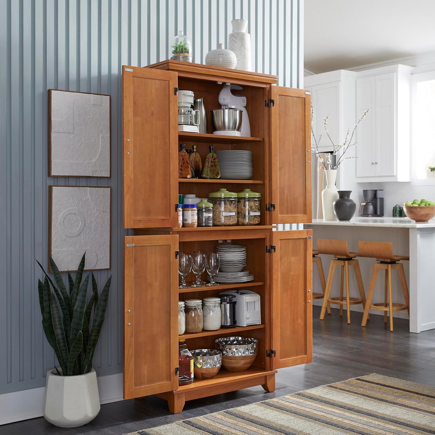 Home Styles Arts & Crafts Pantry Cottage Oak : Traditional Hardwood Kitchen Storage, 4-Door, 4-Shelf