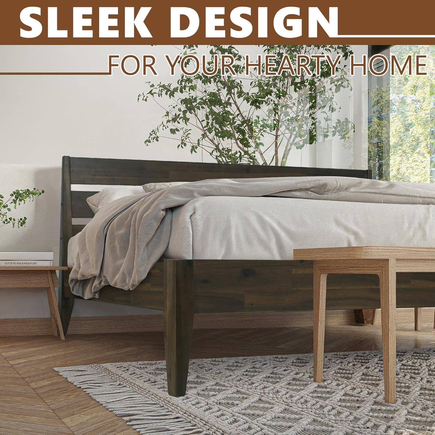 Acacia Acacia Bed Frame with Headboard Solid Wood Platform Bed