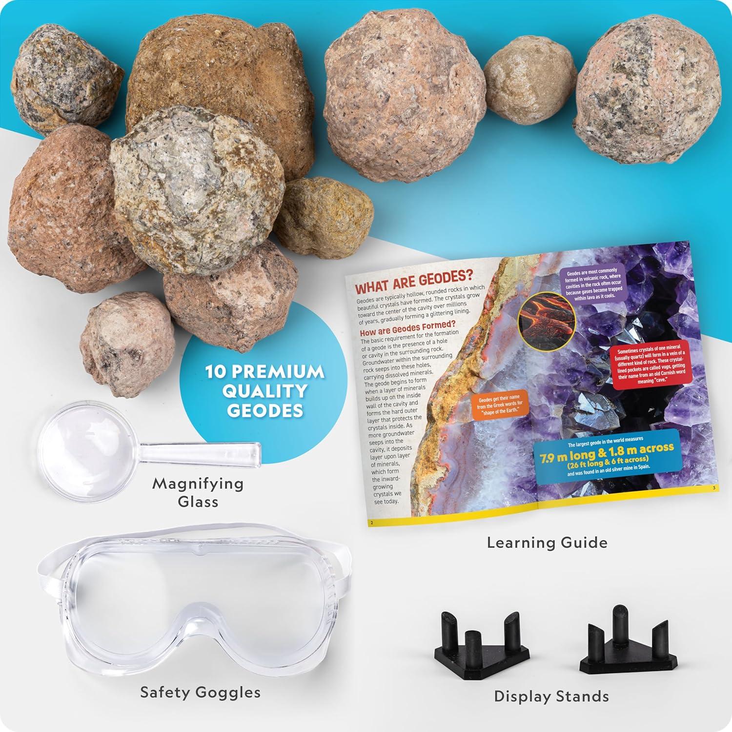 Eduman Geodes Kit, Break Open 10 Geodes, STEM Educational Geology Toys Science Kit ,Gift for Child Age 6+