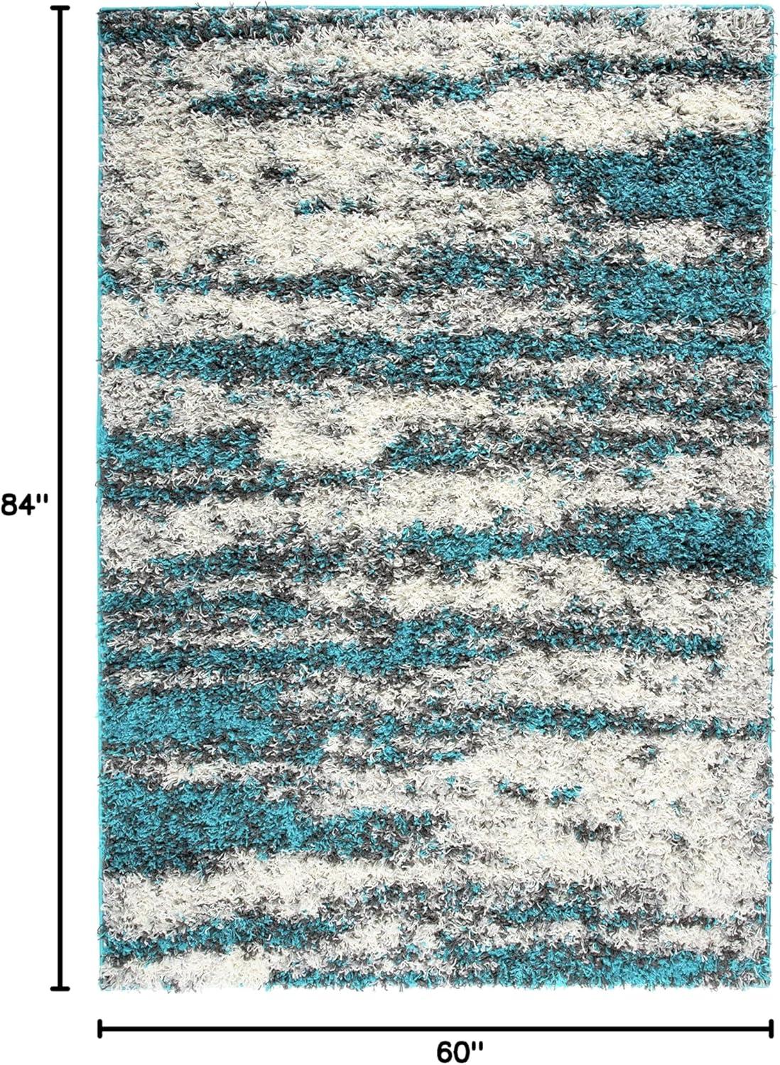 World Rug Gallery Modern Abstract Design Plush Shag Area Rug - Turquoise 5' x 7'