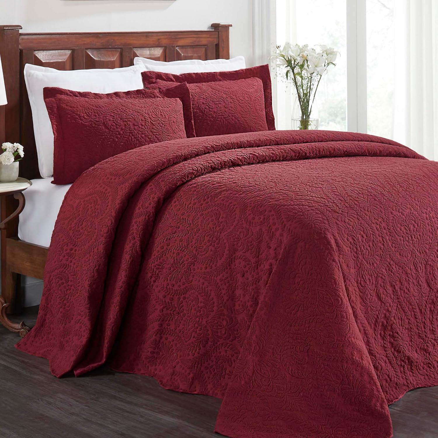 Aspen Floral Scalloped Edge Cotton Blend Coverlet / Bedspread Set