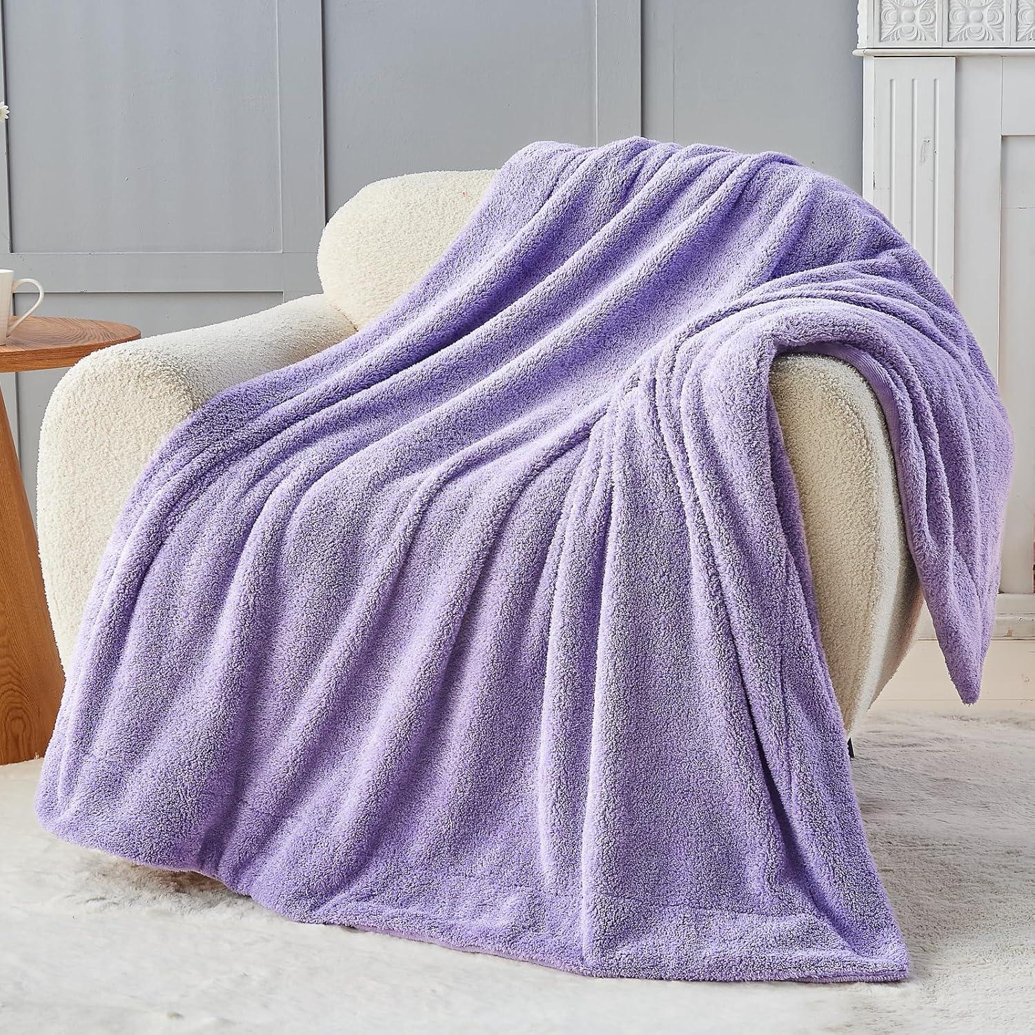 PAVILIA Soft Waffle Blanket Throw for Sofa Bed, Lightweight Plush Warm Blanket for Couch , Lavender Purple/Throw - 50x60