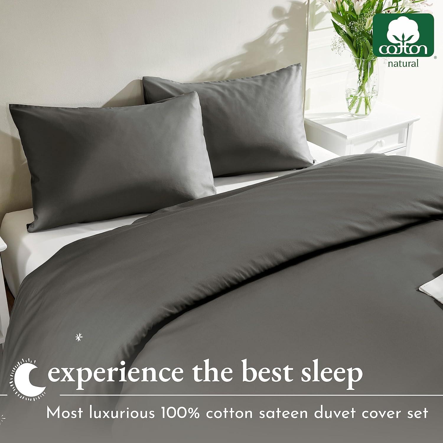 Dark Gray Duvet Cover Full / Queen - 400 Thread Count , 100% Pure Cotton Comforter Cover and Two Pillow Shams, with Button Closure and Corner Ties