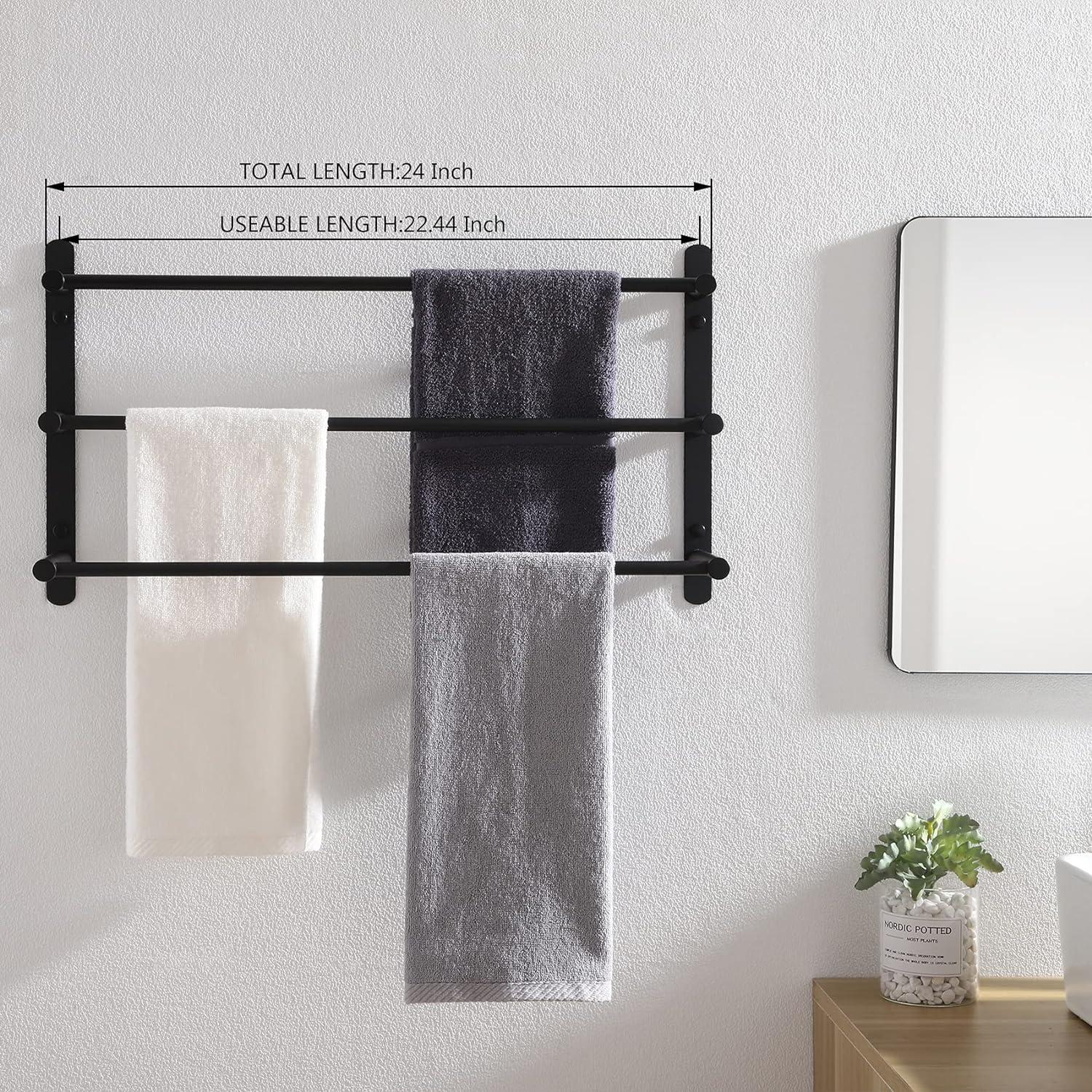 KOKOSIRI Bath Towel Bars Matte Black Bathroom 3-Tiers Ladder Towel Rails Wall Mounted Towels Shelves Rack Stainless Steel B5002BK-L24