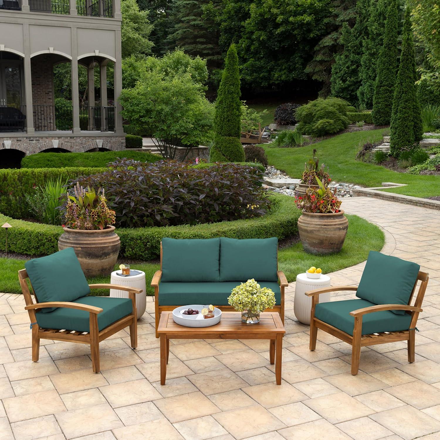 ARDEN Outdoor Loveseat Cushion Set, 48 x 24, Water repellent, Fade Resistant, Cushion Set for Couch, Bench, and Swing 48 x 24, Peacock Blue Green Texture