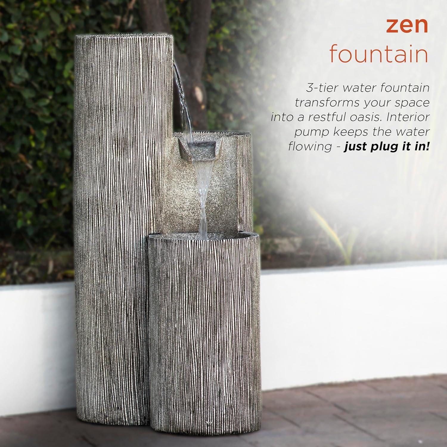 41" Resin Outdoor Tiering Column Zen Fountain with LED Lights Gray - Alpine Corporation